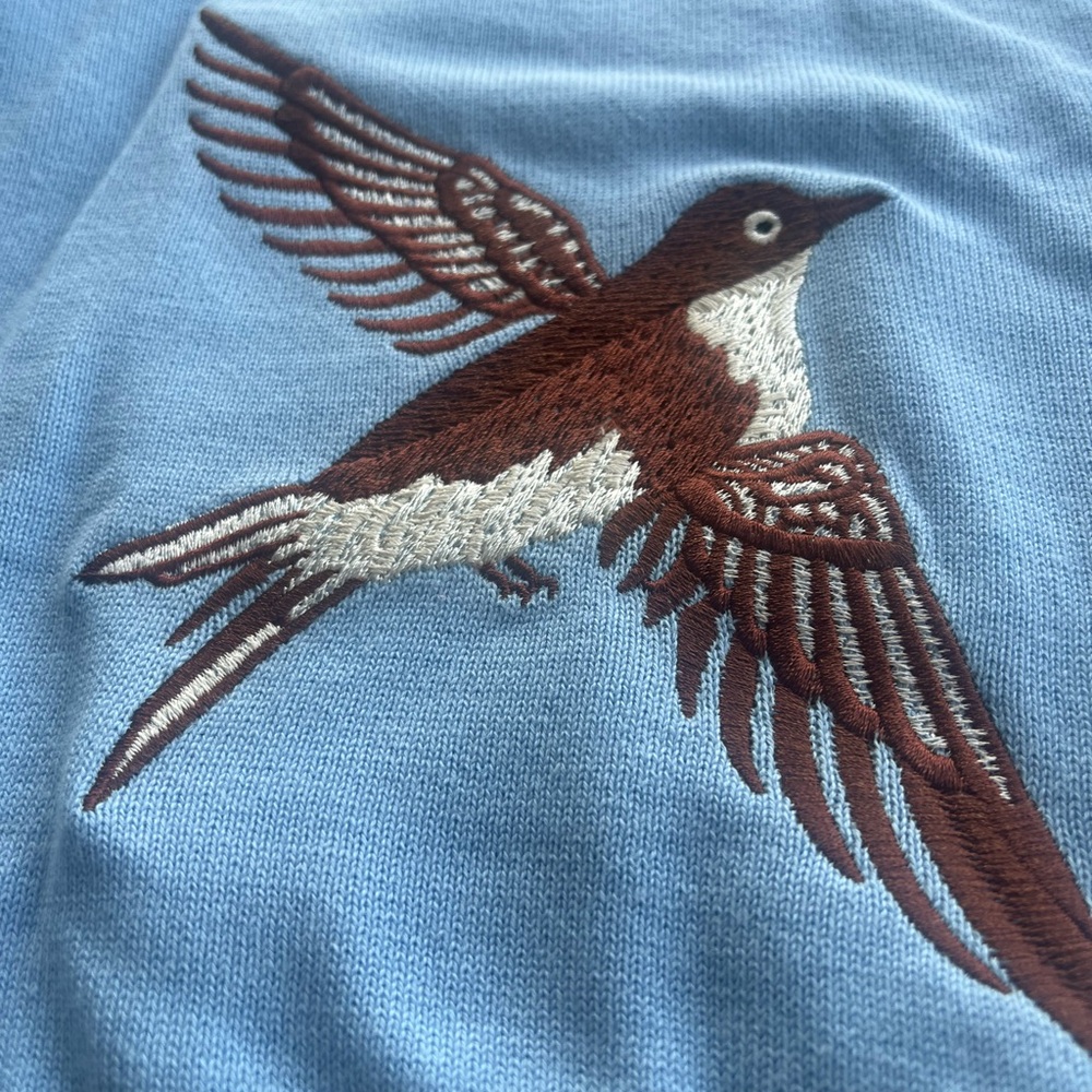 Blue and Brown Bird Embroidered Women's Sweater - Picture 7 of 11